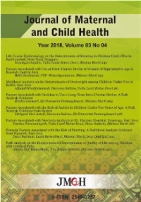 Image of Journal of Maternal and Child Health vol.3 no. 3 (2018